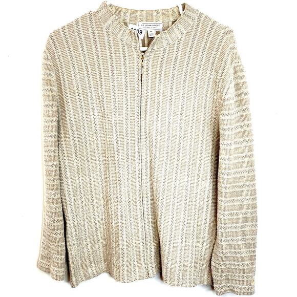 Vintage St. John Sport Marie Gray Wool Viscose Tan Full Zip Sweater Medium‎ - Picture 1 of 7